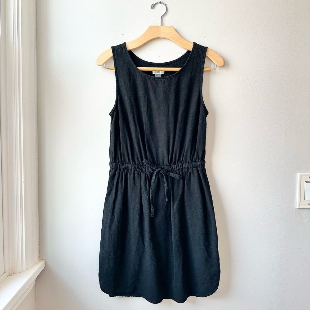 Old Navy Linen Knee Length Sleeveless Waist Tie Black Dress Small